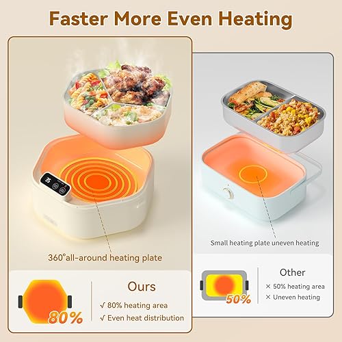 Miniatura 5 de Lonchera eléctrica inalámbrica, lonchera térmica de 1 litro, funciona con batería de 16000 mAh, calentamiento rápido, bandeja de 3 compartimentos,