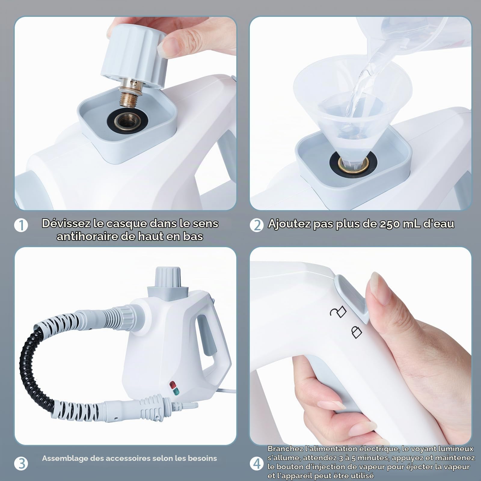 Nettoyeur Vapeur Portable,Nettoyeur Vapeur à Main 350ml avec 10 Accessoires | 1000W Nettoyeur Vapeur Multifonction pour Canapé, Cuisine, Sol, Salle de Bain, Voiture