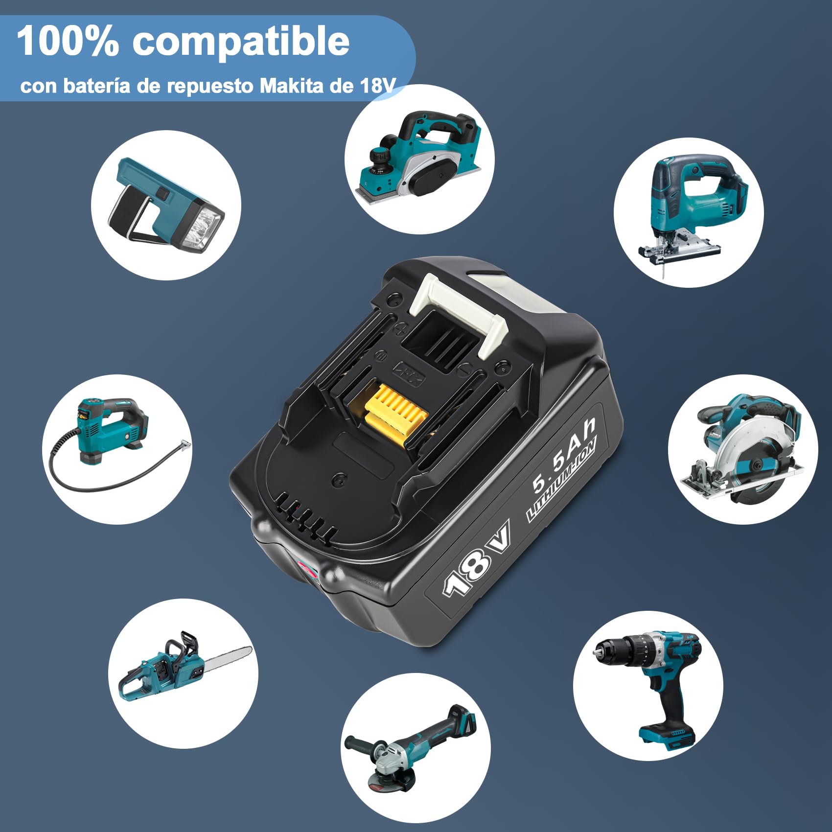 2Pcs 18V 5.5Ah BL1860B Batería de Repuesto para Makita 18V Batería | lithium bateria para makita 18 volt BL1850 BL1860 BL1860B BL1850B ,con Indicador LED, Recargable，Protección inteligente