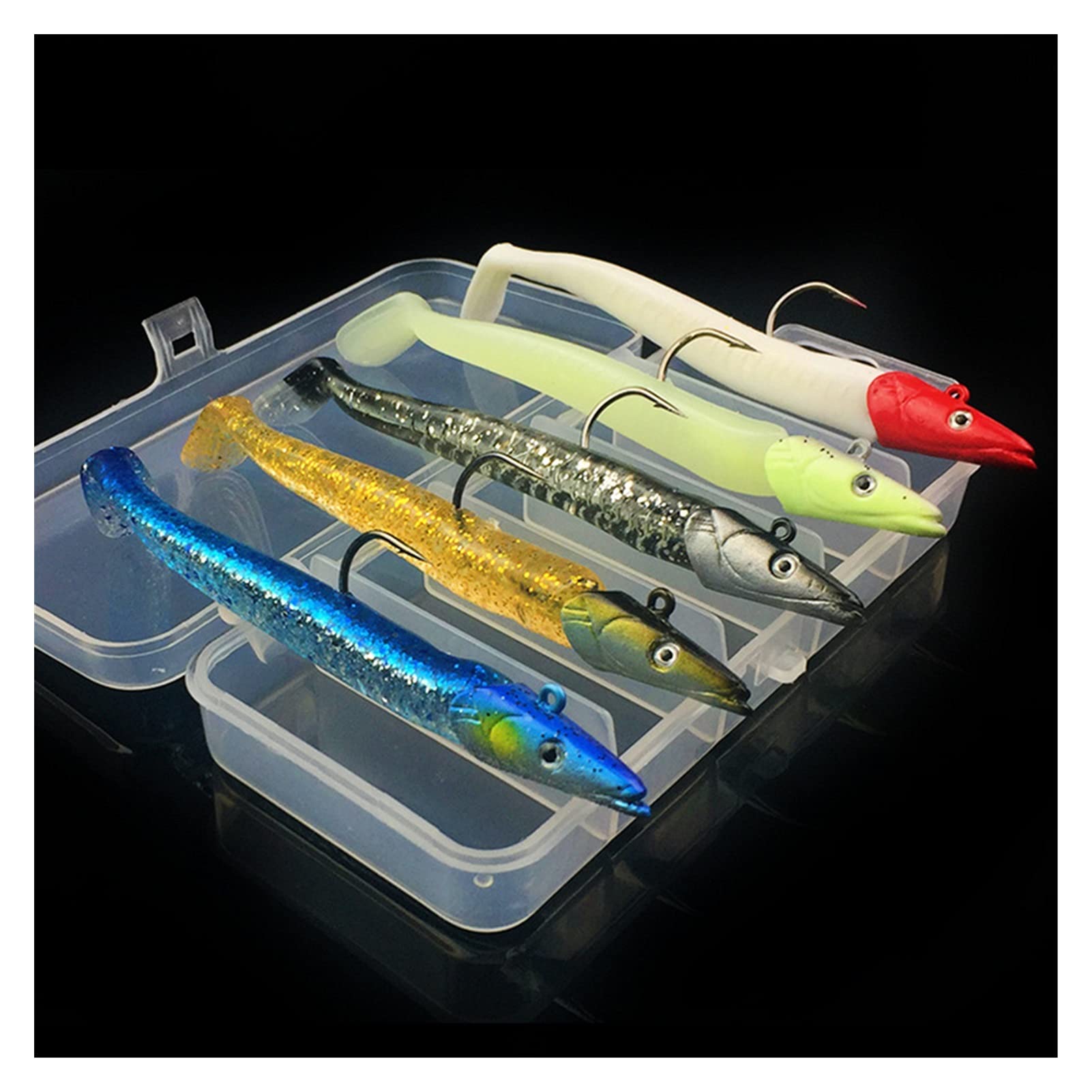 caihuashopping Kunstköder Weiche Angelköder Set weiche Köder mit Box Angelgerät Künstliche Fischerei Köder für Bass Pike Köder 5 stücke Kunstköder Gummifische