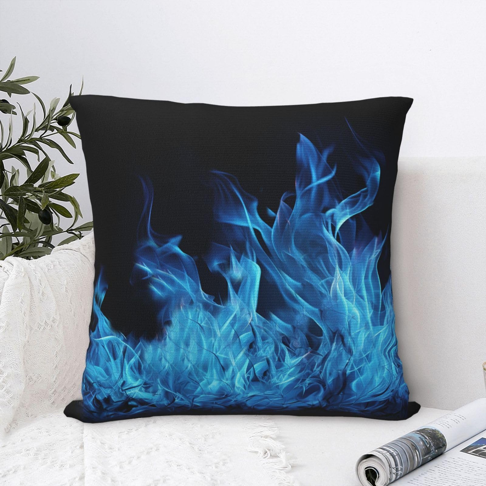 FodPand Luxury Velvet Throw Pillow Covers 18"x18" Super Soft Decorative Pillow Cases - Blue Flame Pillowcases Modern Lumbar Cushion Cases for Couch Sofa Bed Pillow Shams