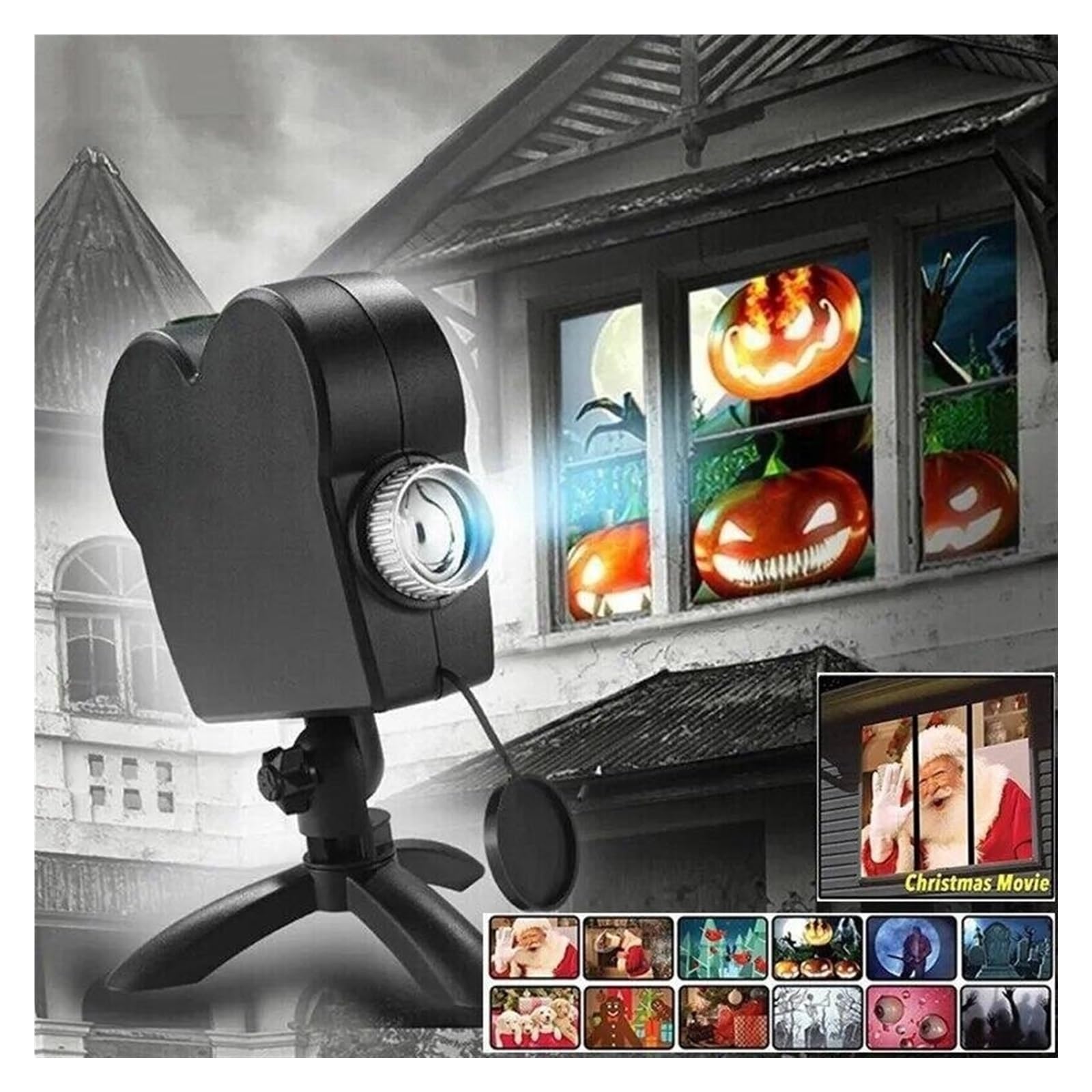 Projecteur de fenêtre de Noël d'halloween, 12 projecteurs de décoration de Projection LED de Festival de Films - Spectacle de lumière