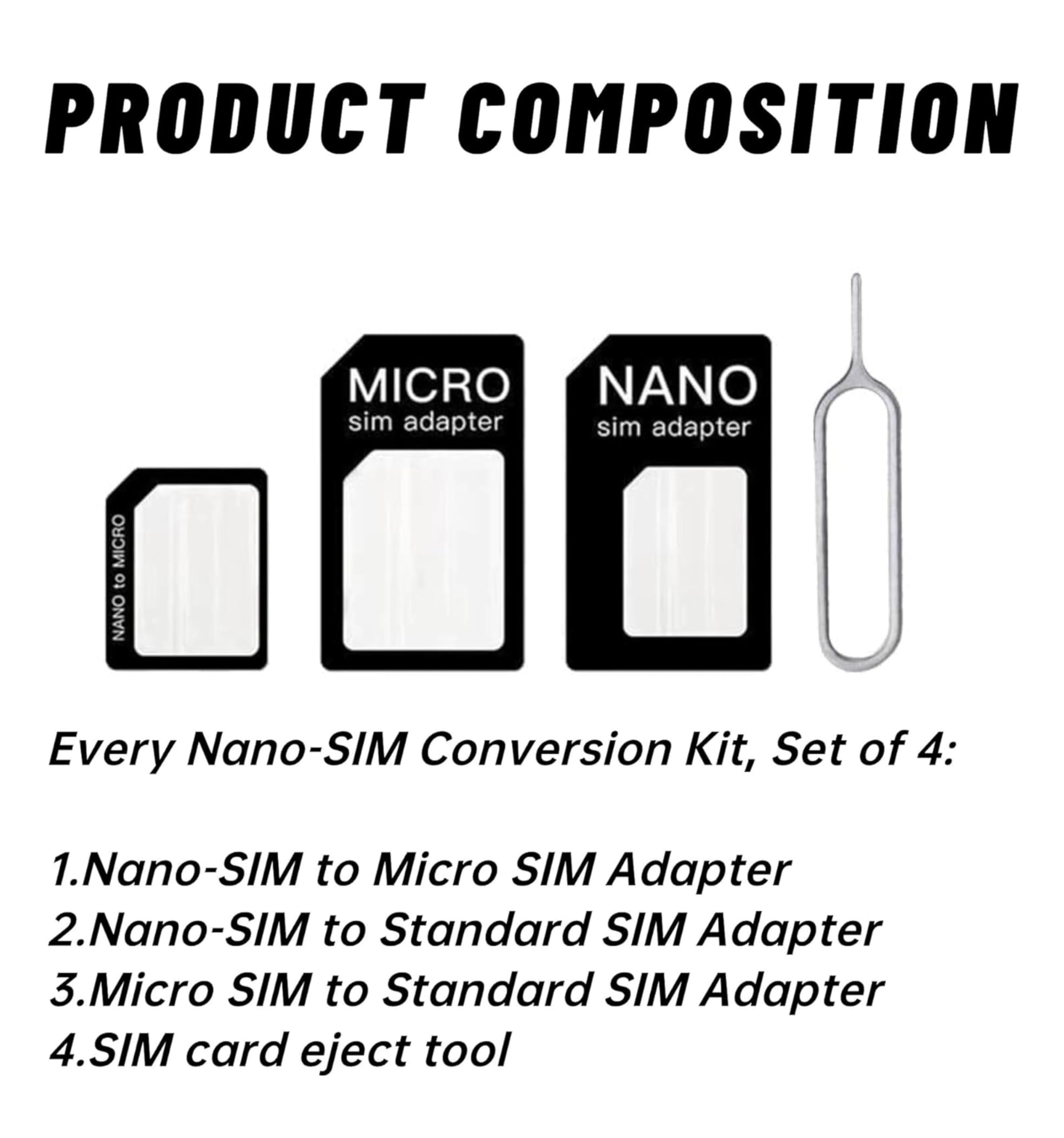 1X Adattatore SIM Card 3 in 1 | Nero | Converte Nano, Micro e Standard SIM | Include graffetta estrai SIM | Universale per smartphone, pratico da utilizzare