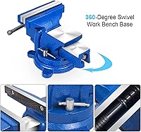 Vista 3 de Tornillo de banco resistente de 5 pulgadas, base giratoria de 360° con abrazadera de yunque de acero fundido, tornillo de banco de mesa