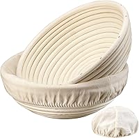 DIMPOLA 9 Inch Banneton Bread Proofing Basket Set of 2 - Handmade Rattan Sourdough Baskets with Liners for Perfect Proofing