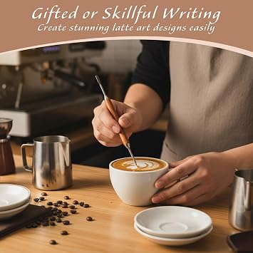 2PCS Latte Art Pen Set Coffee Drawing Tool with Wood Handle Latte Art Pen with Coffee ArtStencils Double-Ended Barista Accessories for CoffeeBar Creating Professional Espresso Tools Home Cafe