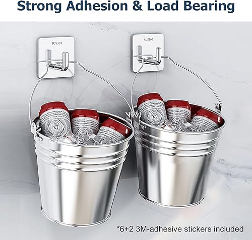 Miniatura 4 de Ganchos adhesivos resistentes, ganchos de pared para colgar, ganchos de bata de acero inoxidable impermeables para cocina, baño, hogar, con 6+2 (2