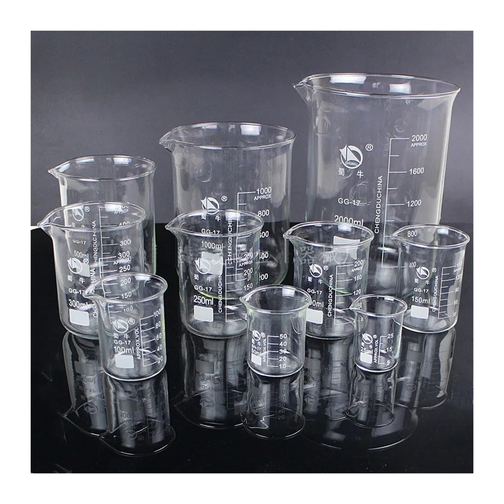Becher in Vetro borosilicato da 5 ml a 3000 ml Becher Resistente alle Alte Temperature Attrezzatura da Laboratorio Vetreria Materiale Scolastico(500mL 8 Pieces)
