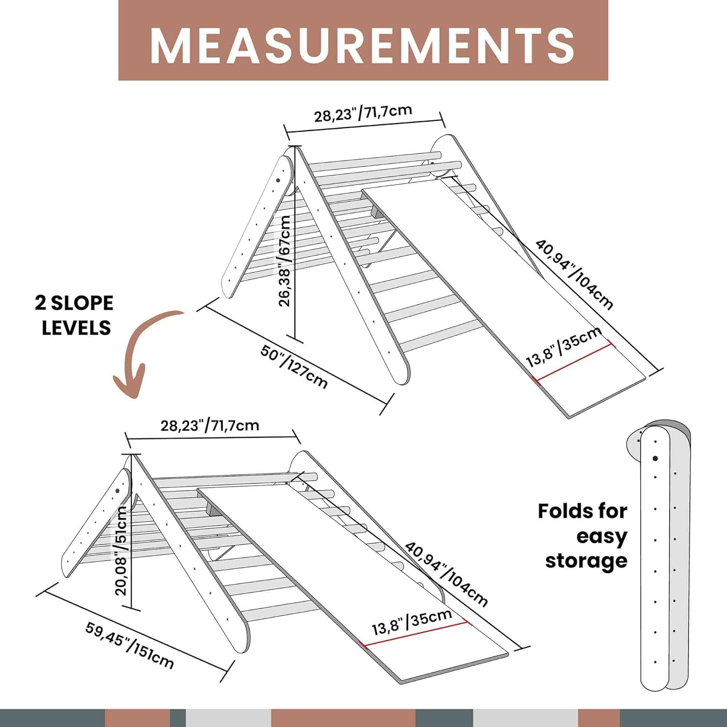 Climbing triangle with ramp, Foldable climbing triangle, Baby gym, Climbing ladder, Foldable triangle, Baby climber, Step triangle