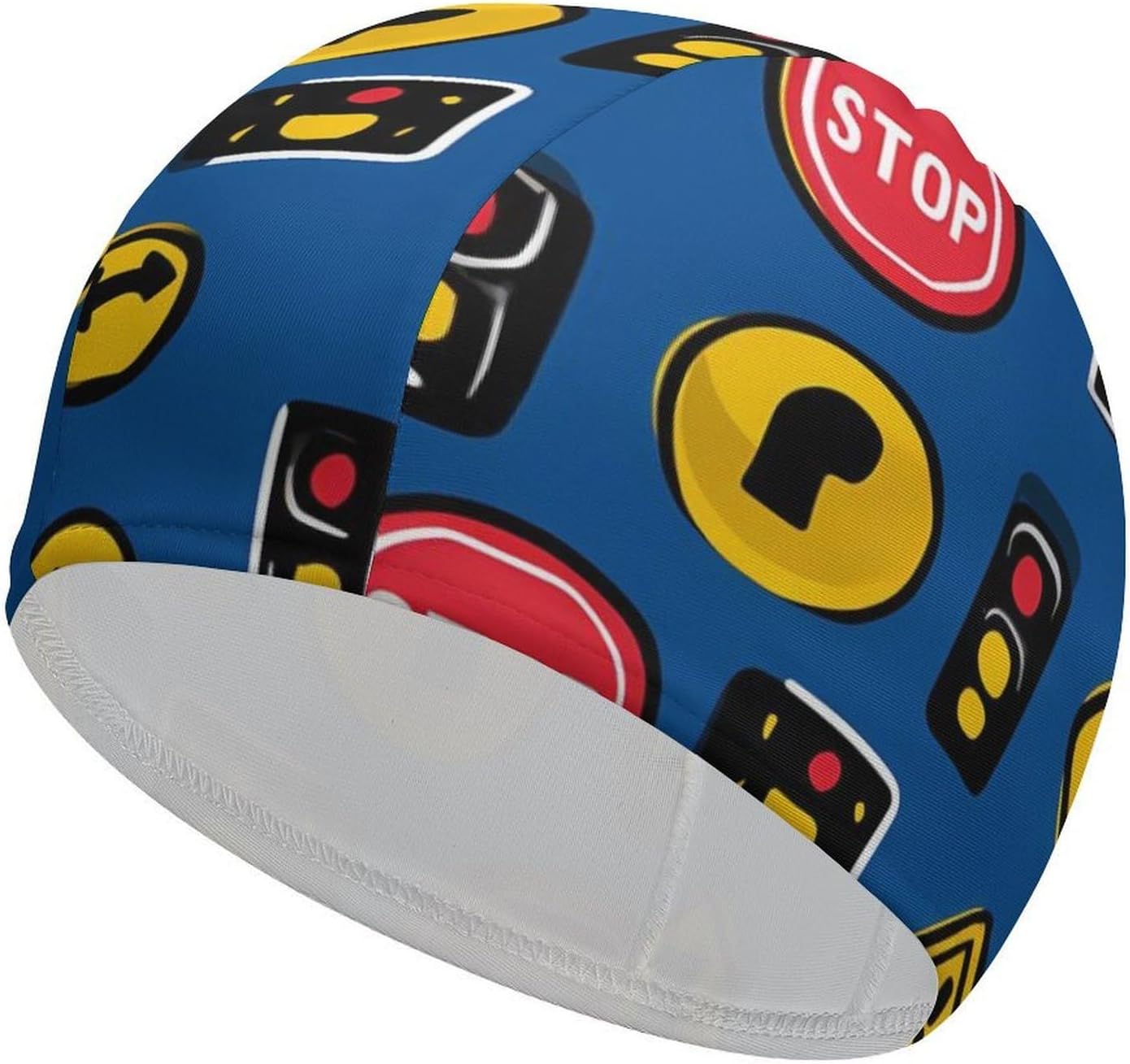 Cartoon Traffic Signs Womens Swim Cap for Men Adult Swimming Hat Curly Short Medium Long Hair