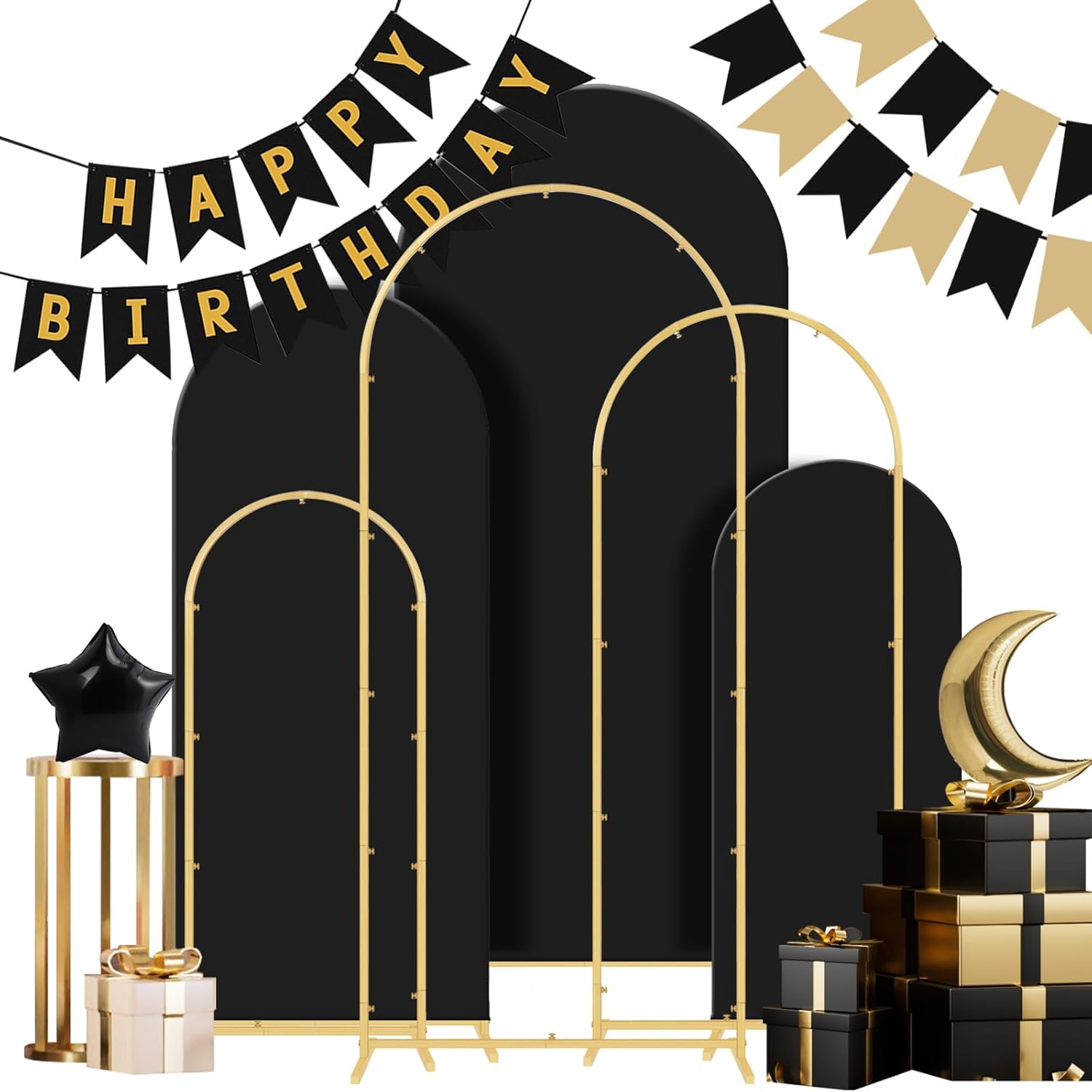 Wedding Arch Backdrop Stand Set of 3, (4, 5, 6) Metal Arch Backdrop Stand with Wedding Arch Cover, Wedding Balloon Arch Backdrop Stand for Birthday, Baby Shower, Anniversary