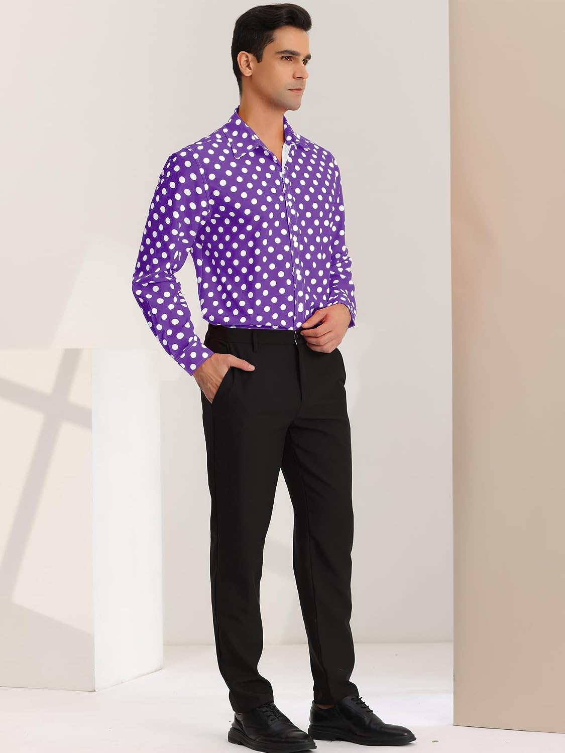 Lars Amadeus Men's Polka Dots Print Dress Shirt Button Down Long Sleeves Casual Shirts