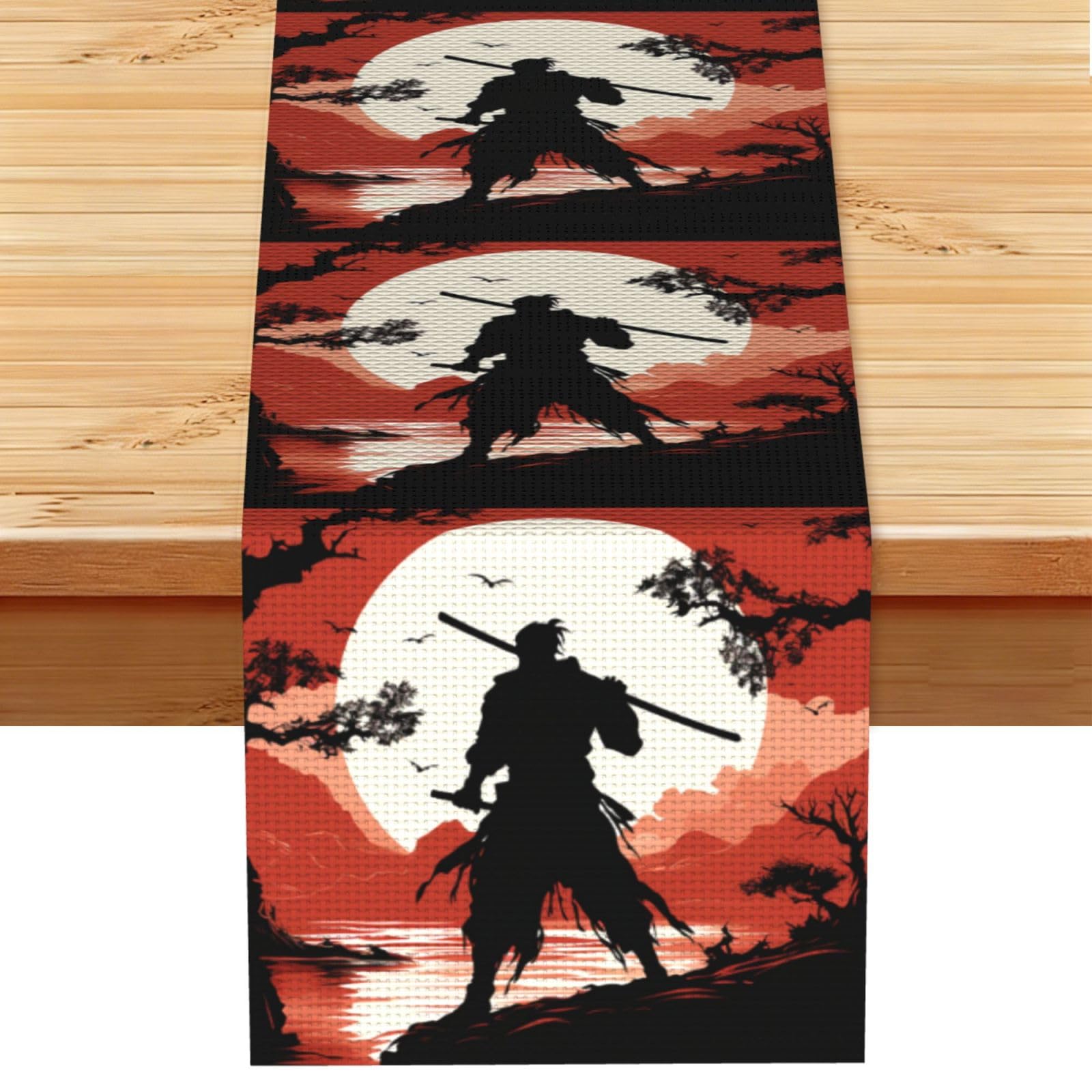 Fodpand Black Rustic Cotton Linen Table Runner, Samurai Table Runners 13 X 72 Inches, Modern Elegant Farmhouse Tablecloth, Washable Kitchen Dining Table Decoration For Home Party Decor