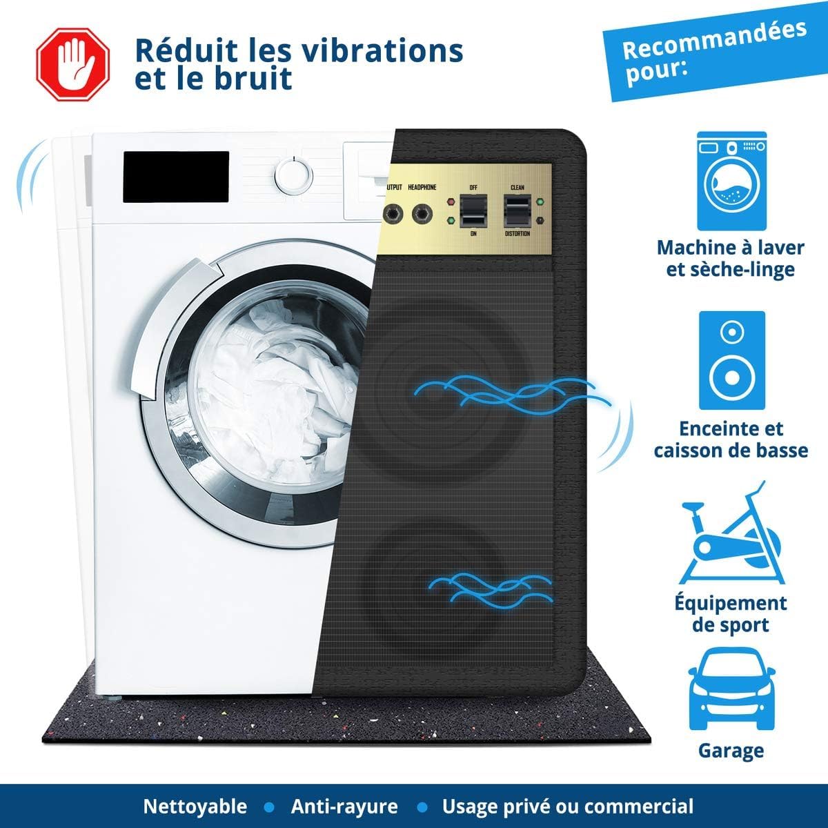 Casa Pura | Tapis anti-vibrations qui absorbe les vibrations et le bruit, découpable | Produit de qualité fabriqué en Allemagne | plusieurs épaisseurs et dimensions