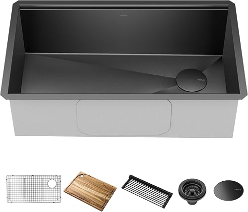 Miniatura 19 de KRAUS KWU110-32 Kore - Fregadero de cocina con estación de trabajo de 32 pulgadas, para empotrar, cuenco individual, de acero inoxidable calibre 16,