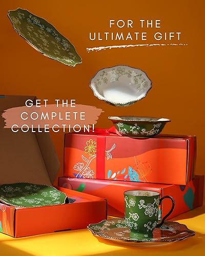 Miniatura 7 de KUNABOO Juego de platos artesanales grandes y coloridos de primera calidad de 6 a 10 pulgadas, platos llanos de porcelana verde pino  listos para