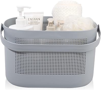 UUJOLY Plastic Storage Baskets with Handles, Shower Caddy Shelf Organizers Basket for Bathroom, Kitchen, Dorm Room, Gray