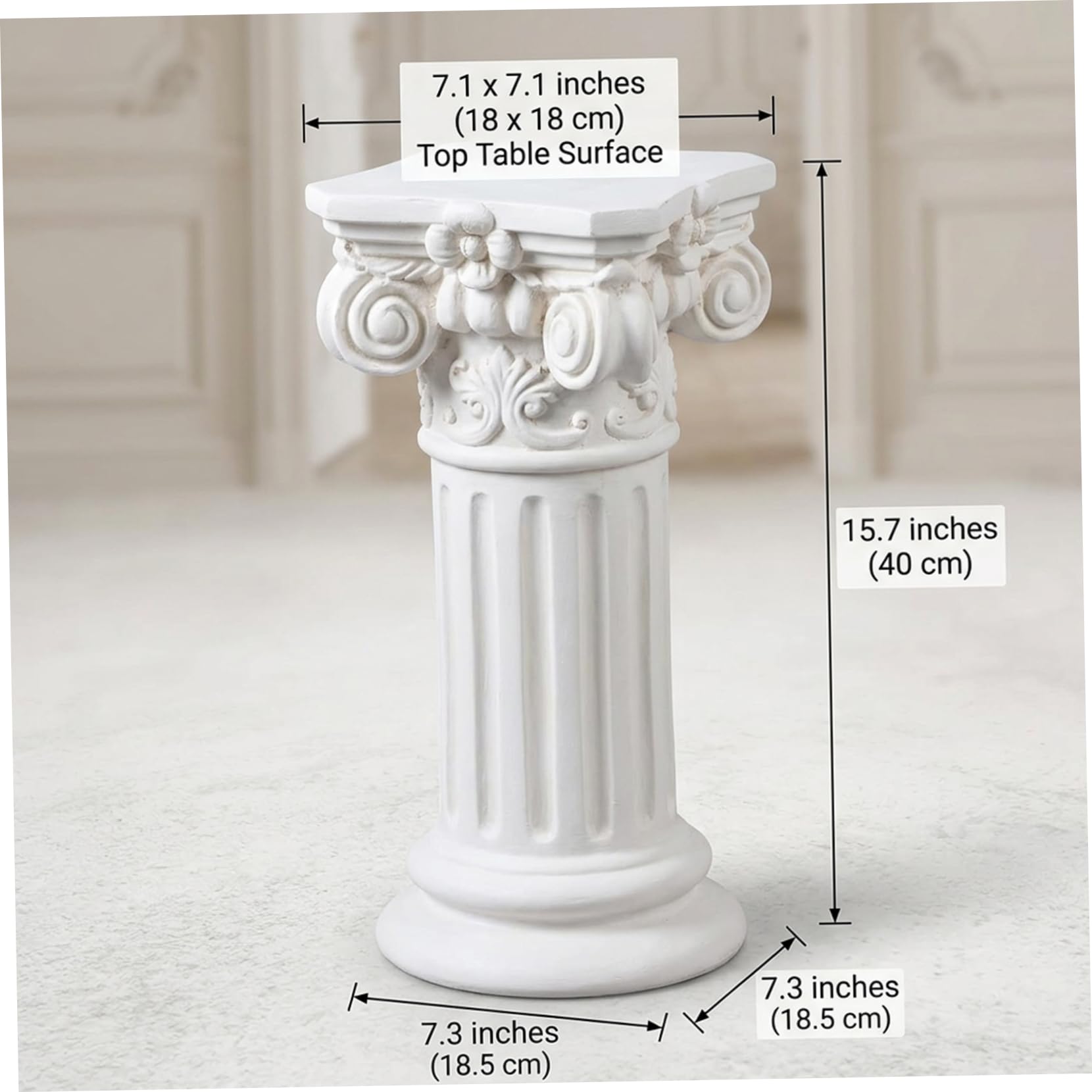 Piedistallo a colonna romana, elegante base in resina bianca per statue da giardino e decorazioni per la casa, altezza 40 cm
