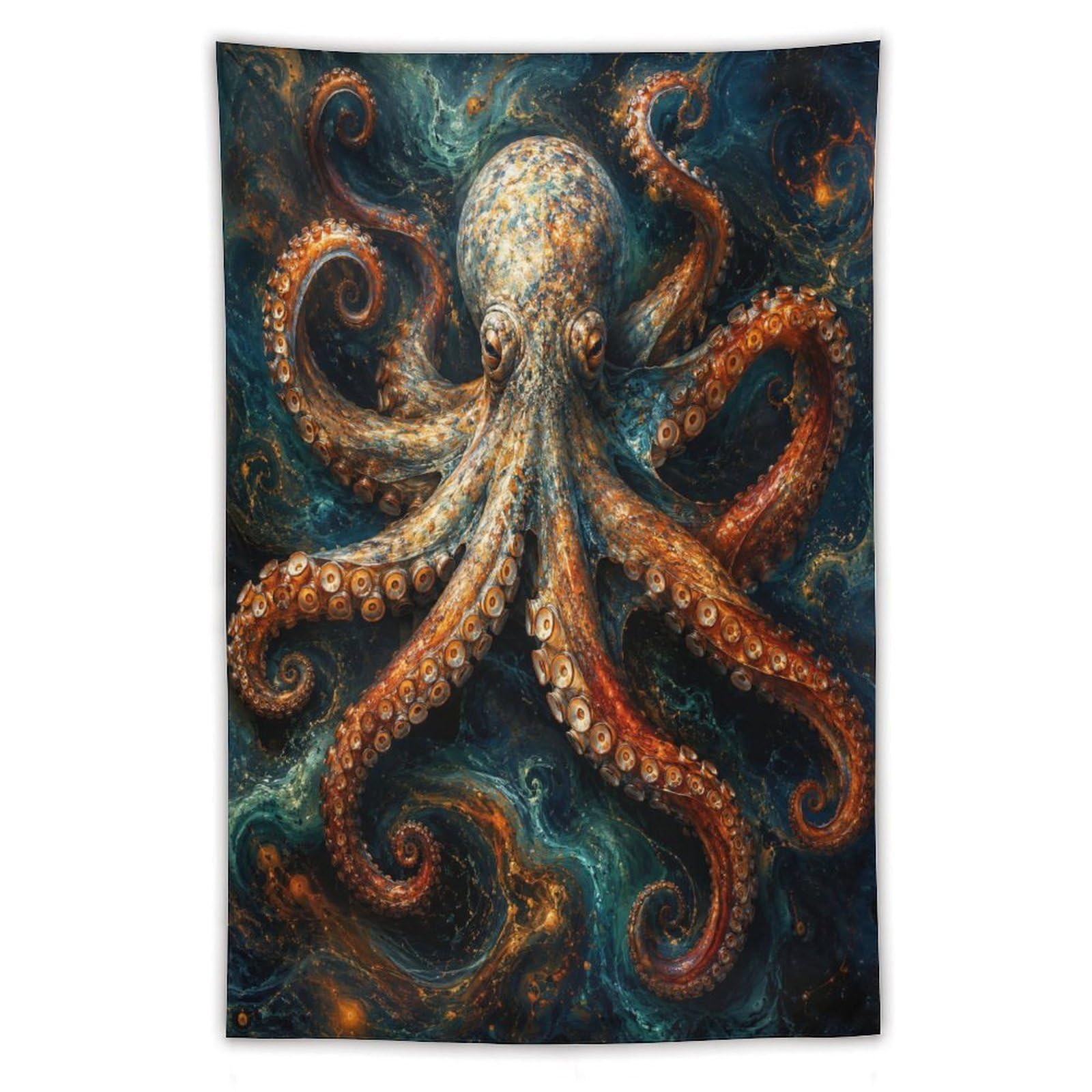 W7C8U2X3 Deep Sea Octopus Wall Tapestry, Detailed Illustration Style