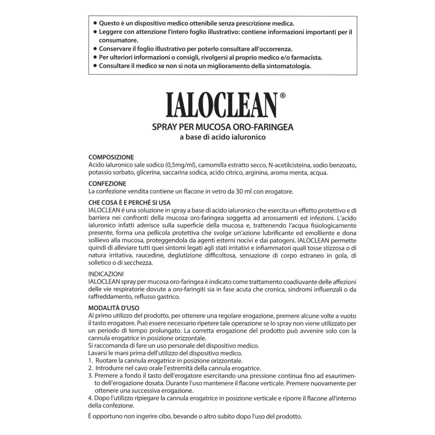 FARMA-DERMA Ialoclean Spray per Mucosa Oro-Faringea 30ml a Base di Acido Ialuronico | Spray Gola | Idratante, Lubrificante e Emolliente | Coadiuvante delle Affezioni delle Vie Respiratorie