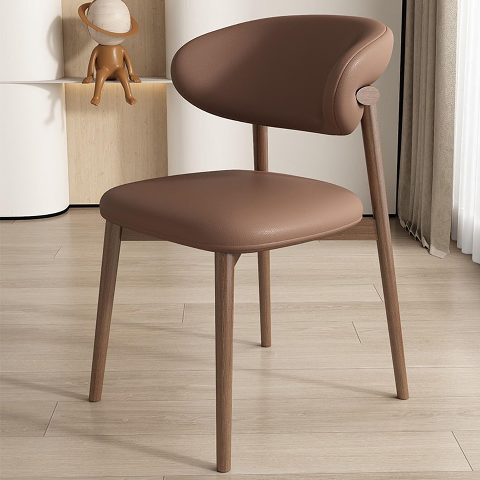 TBWFRD Mid-Century Modern Lounge Armless Chair für Küche, Restaurant und Wohnzimmer, Schwarz oder Braun, PU-Leder, Holzbeine, Wasserdicht, Ergonomisch und Stabil