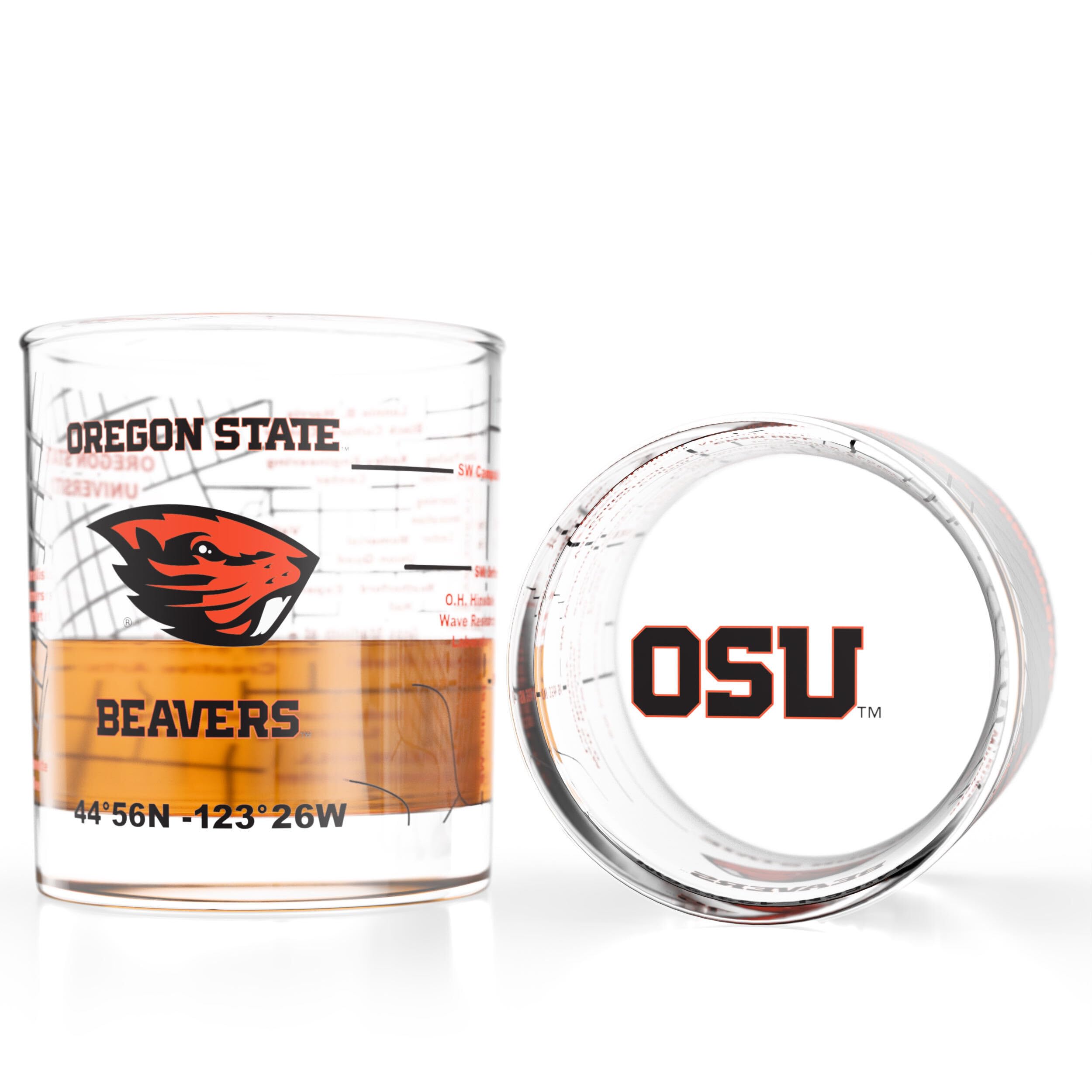 Greenline Goods Oregon State University Beavers Whiskey Glasses Set of 2, 10 oz Rocks Glasses with Full-Color Logo &amp; Campus Map – Officially Licensed Bourbon Glass Gift for Alumni &amp; Fans