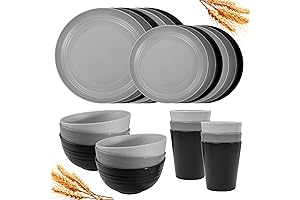Rubtlamp 24 Pieces Kitchen Plastic Wheat Straw Dinnerware Set