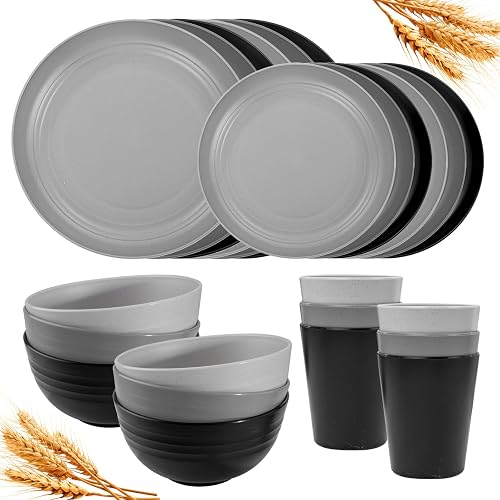 Rubtlamp 24Pcs Kitchen Plastic Wheat Straw Dinnerware Set,Dinnerware Sets for
