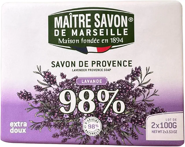 Jabón Natural de Provenza Lavanda Extra Suave - 2x100g - Maître Savon de Marseille