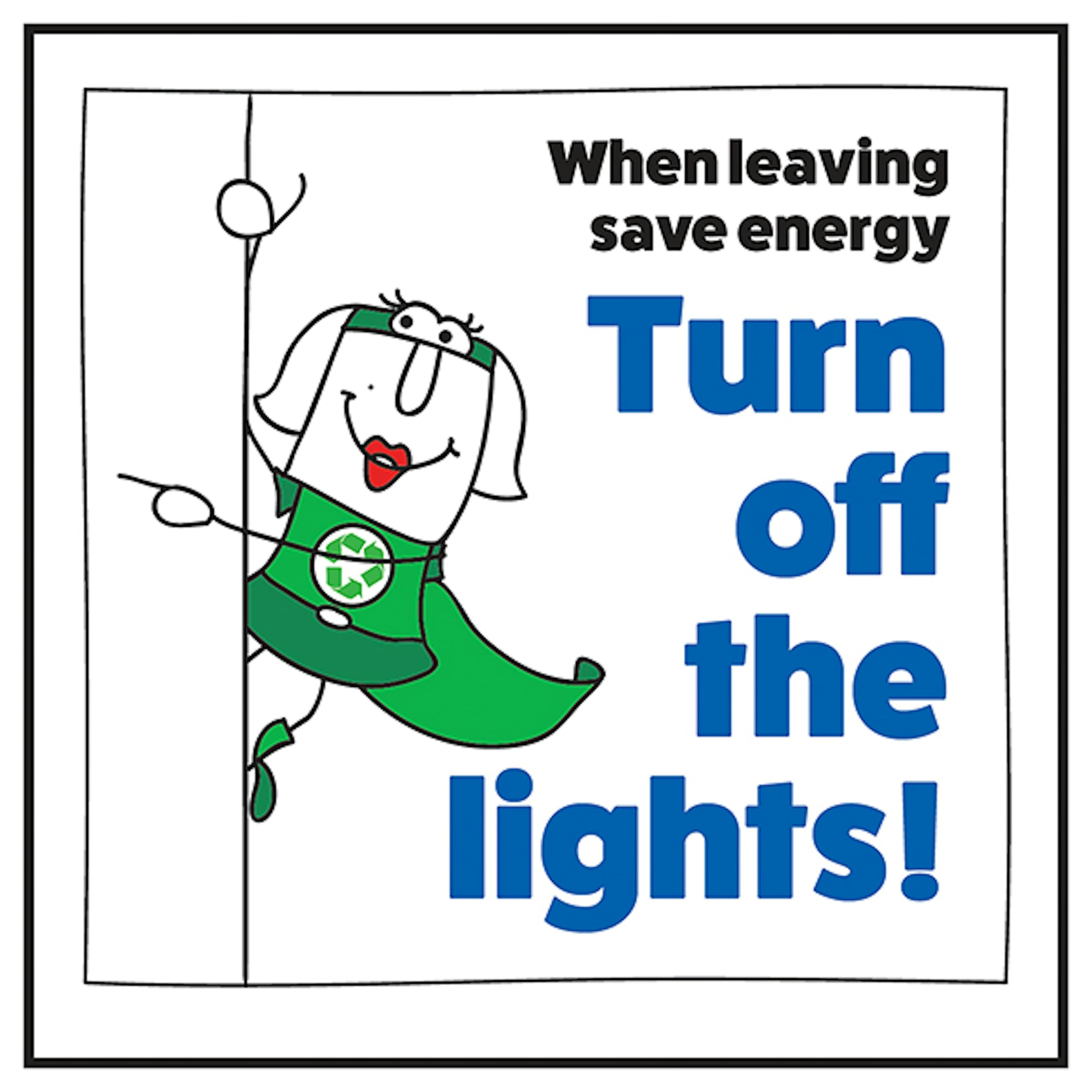 V Safety When Leaving Save Energy Turn Off The Lights! Woman Left 100 x 100 mm - Self Adhesive Vinyl Safety Sign