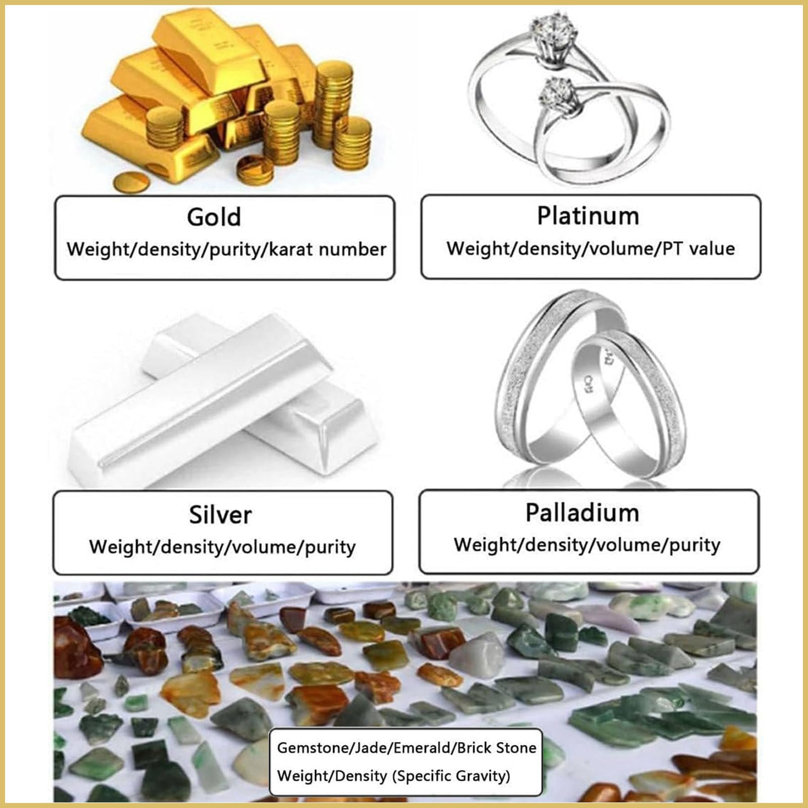 Digital, elektronisch, Edelmetall, Goldreinheits-Analysegerät, Dichteprüfgerät, Karatdetektor, automatisches Goldprüfset für die Schmuckindustrie, Banken, Pfandhäuser, Gold, Edelmetalle,300K