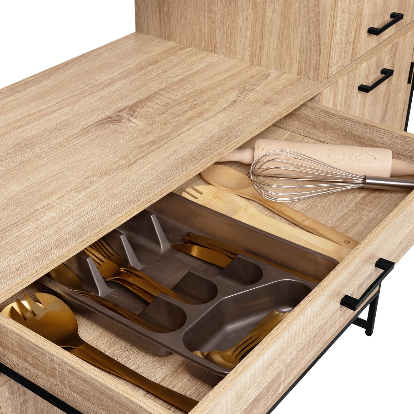 IDMarket - Aparador de cocina con columna de almacenamiento de 120 cm Detroit 6 puertas + cajón diseño industrial