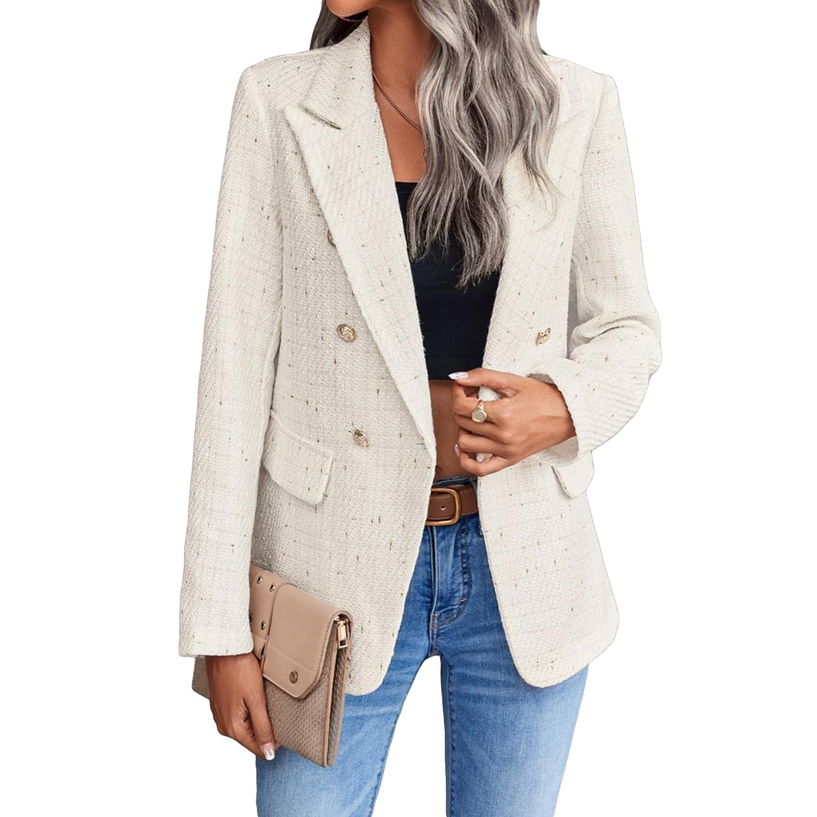 Generico Blazer Corto Donna, Donna Giacche da Abito E Blazer Giacca da Abito Aperta sul Davanti Giacca con Bavero da Ufficio Giacca Lunghe Casual Oversize Giacca da Ufficio Business con Tasche