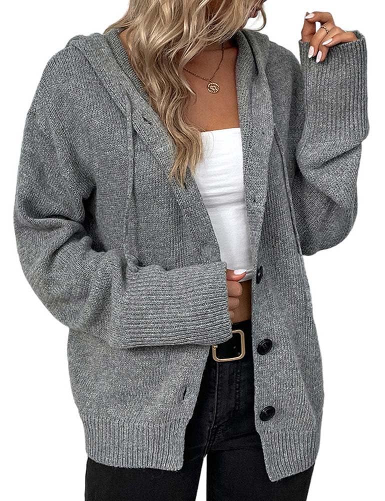 Mywinway Cardigan Sweaters for Women Fall Winter Casual Button Down Lightweight Knit Hooded Sweater Cardigan Jacket