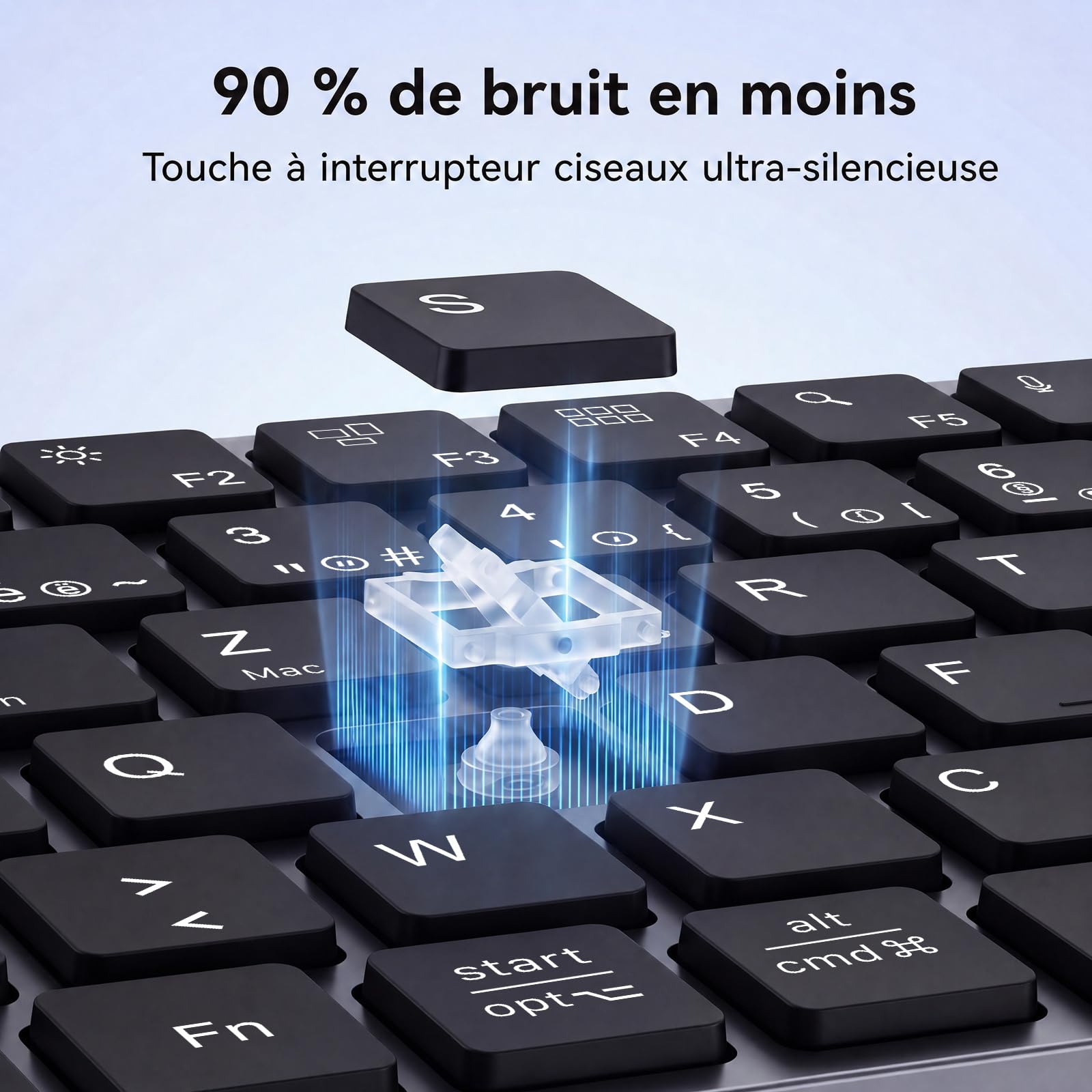 TECURS Clavier sans Fil Bluetooth (2BT + 2.4G), Disposition AZERTY, Noir