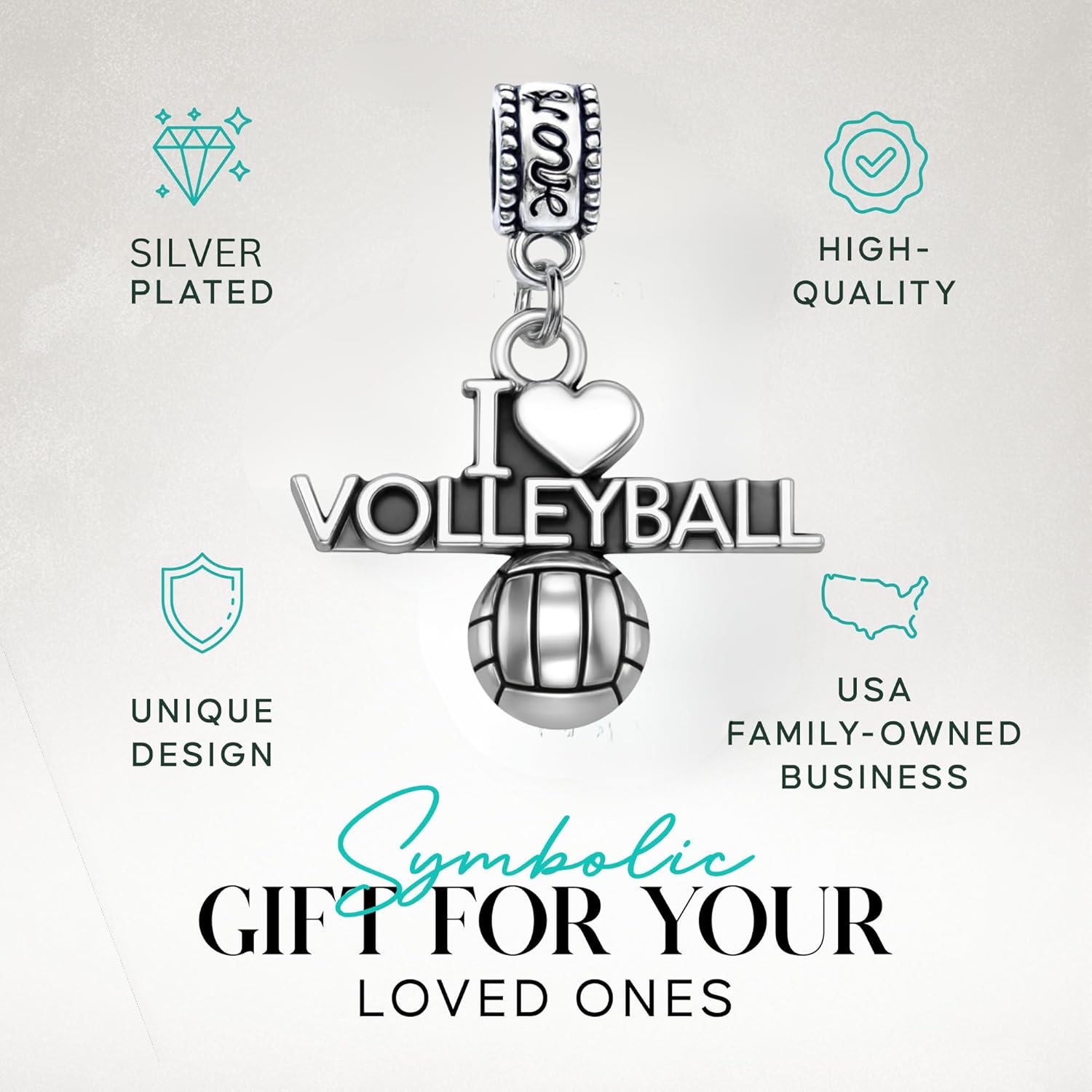 I Love Volleyball Charm Bead – Silver-Plated Dangle Accessory, Compatible with Pandora, Troll, Chamilia & European Bracelets – Sports Jewelry Gift for Players, Coaches & Fans - Image 2