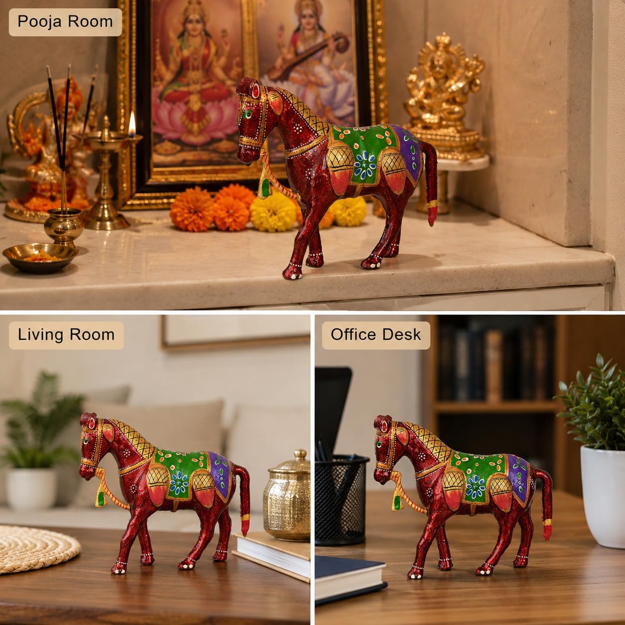 Red Painted Horse Figurine - Home Decor -5