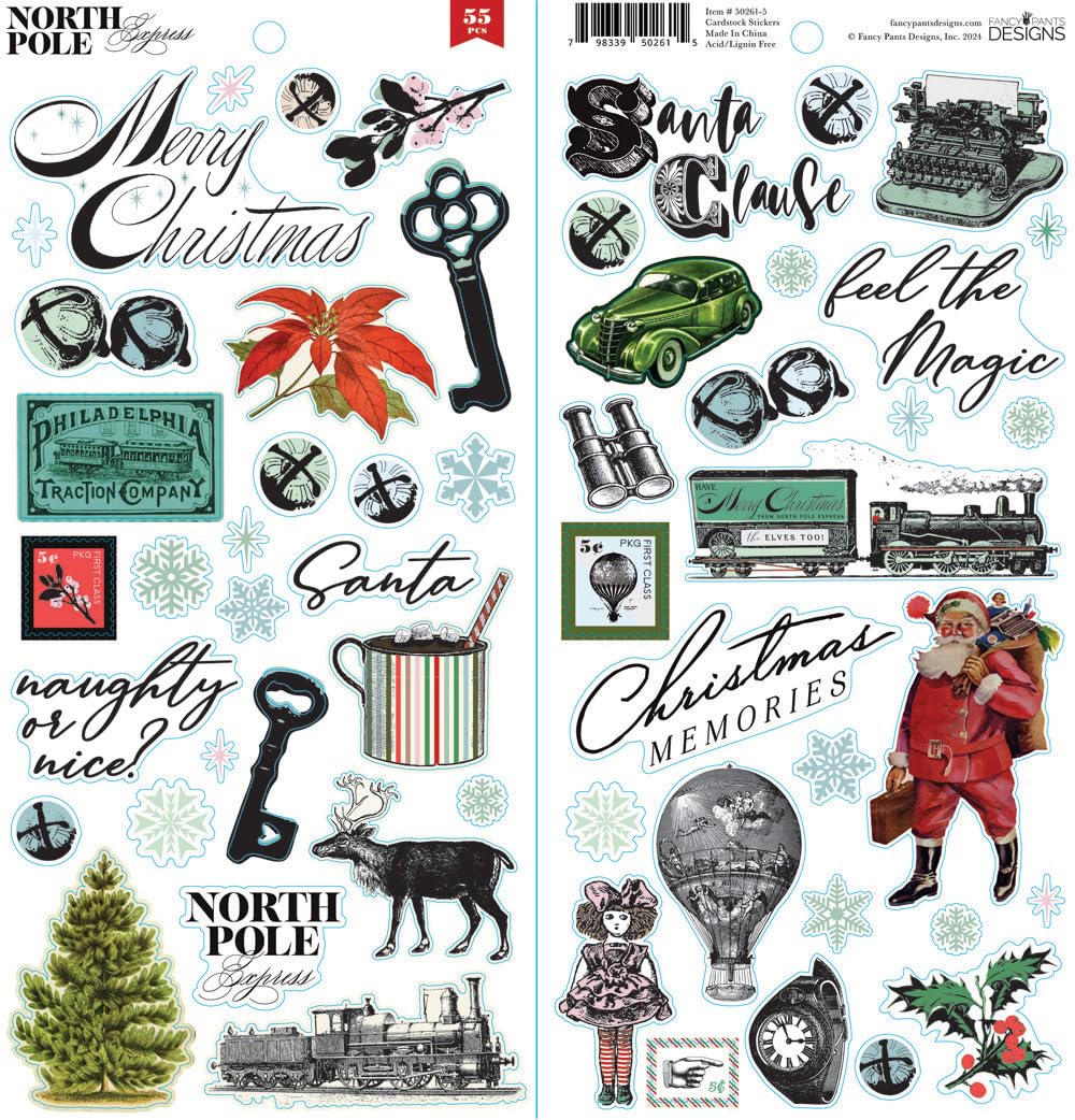 Zestaw do kolekcjonowania bieguna północnego, dwustronne papiery kartonowe 12 x 12, 67 sztuk z arkuszem naklejek, świąteczny scrapbooking