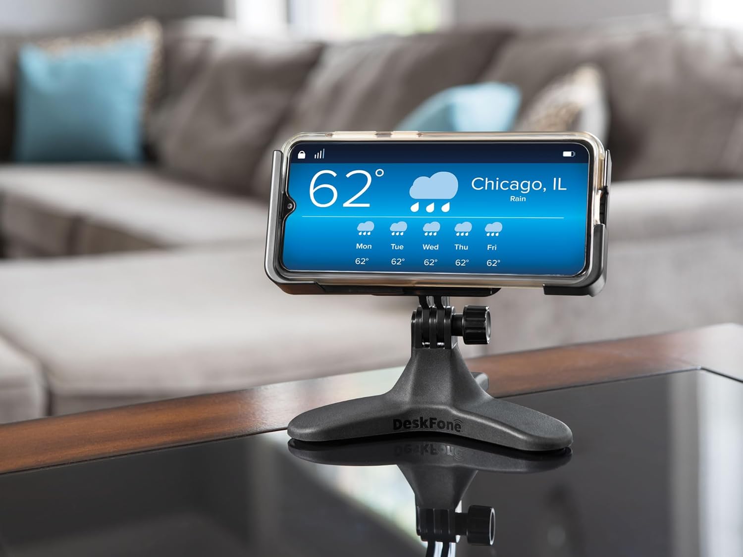 WeatherTech DeskFone Two View Universal Phone Holder for Flat Surfaces, Office, Kitchen, Nightstand - Graphite Metal Knobs