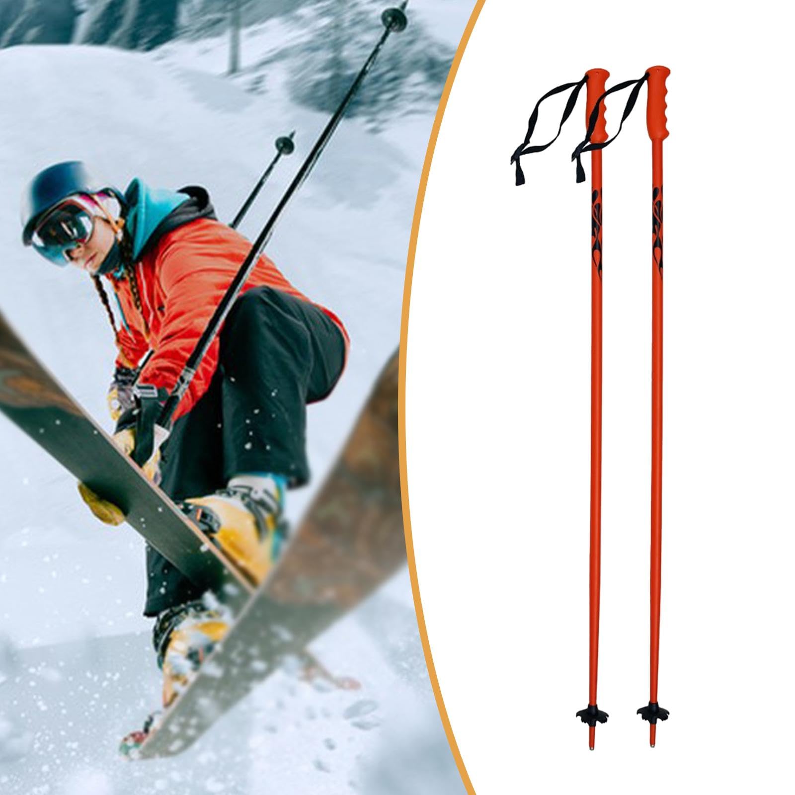 Bâtons de Ski Aluminium Monobloc Lot de 2, Équipement Ski Extérieur Polyvalent, Orange Fluorescent