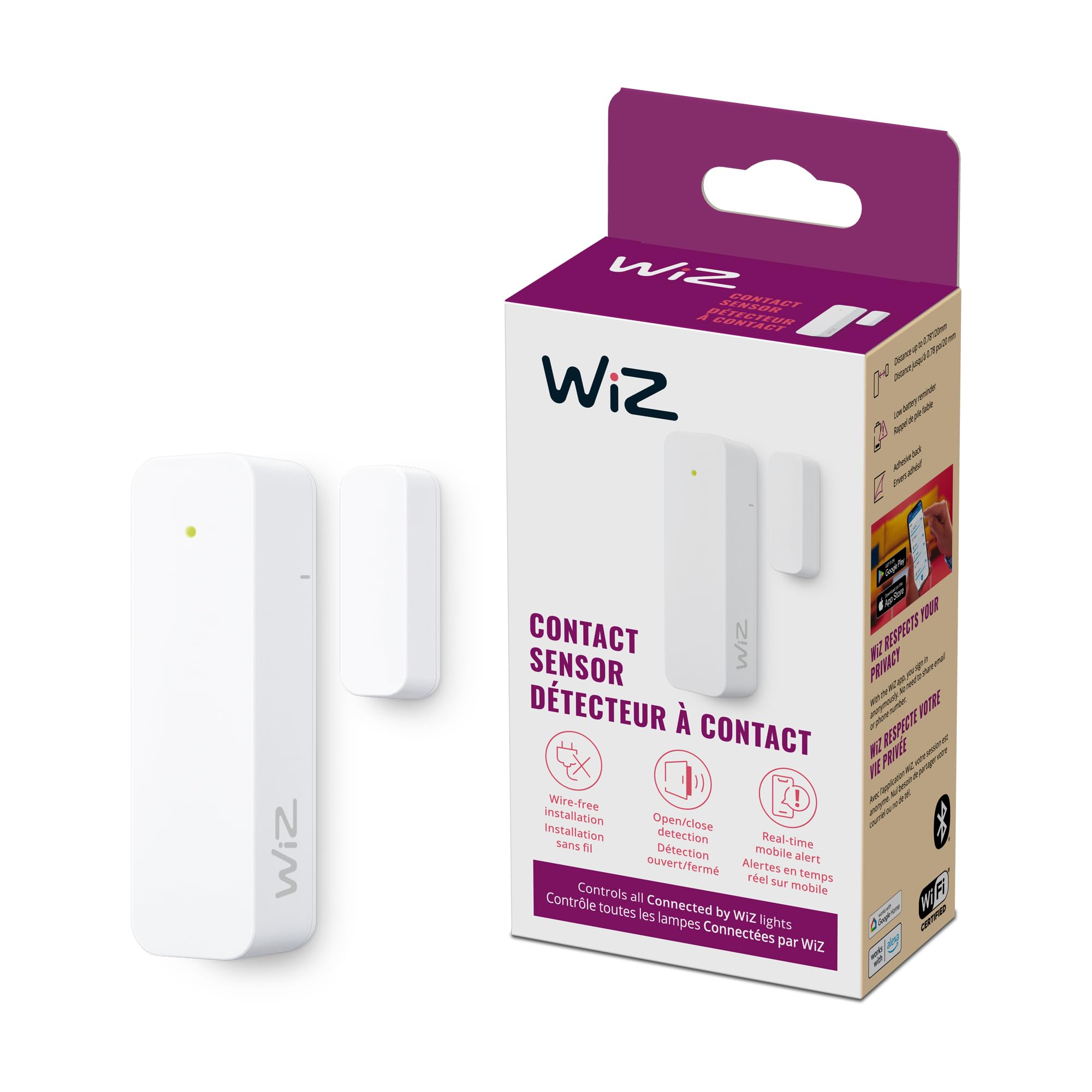 Photo 1 of WiZ Connected Contact Sensor 1-Pack - Home Monitoring, Home Automation, Real-Time Alerts, Light Alarms, Easy Setup