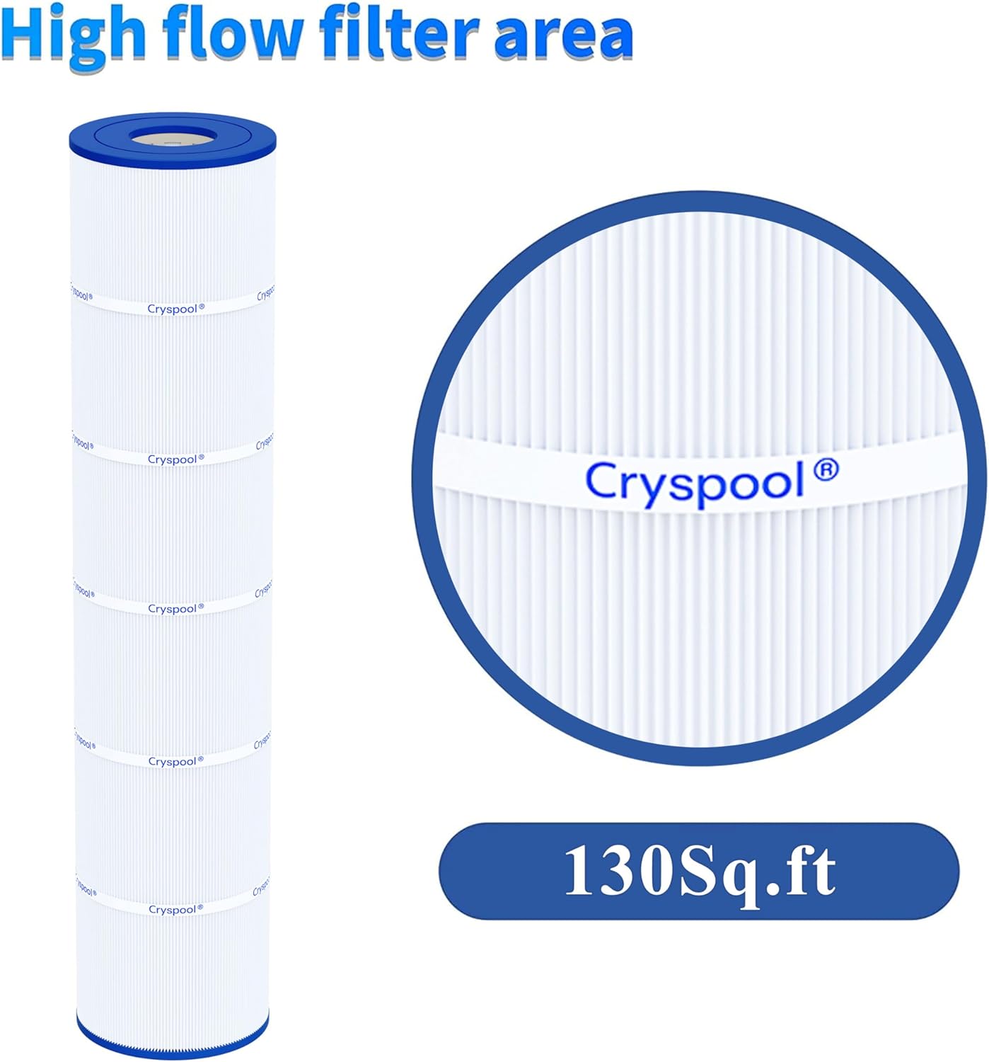 Cryspool® 07112 Filter Compatible with Clean and Clear Plus 520, CCP520, PCC130, R173578, 178585, 817-0143, C-7472, FC-1978, 4×130 Sq. Ft Pool Filter Cartridge, 4 Pack