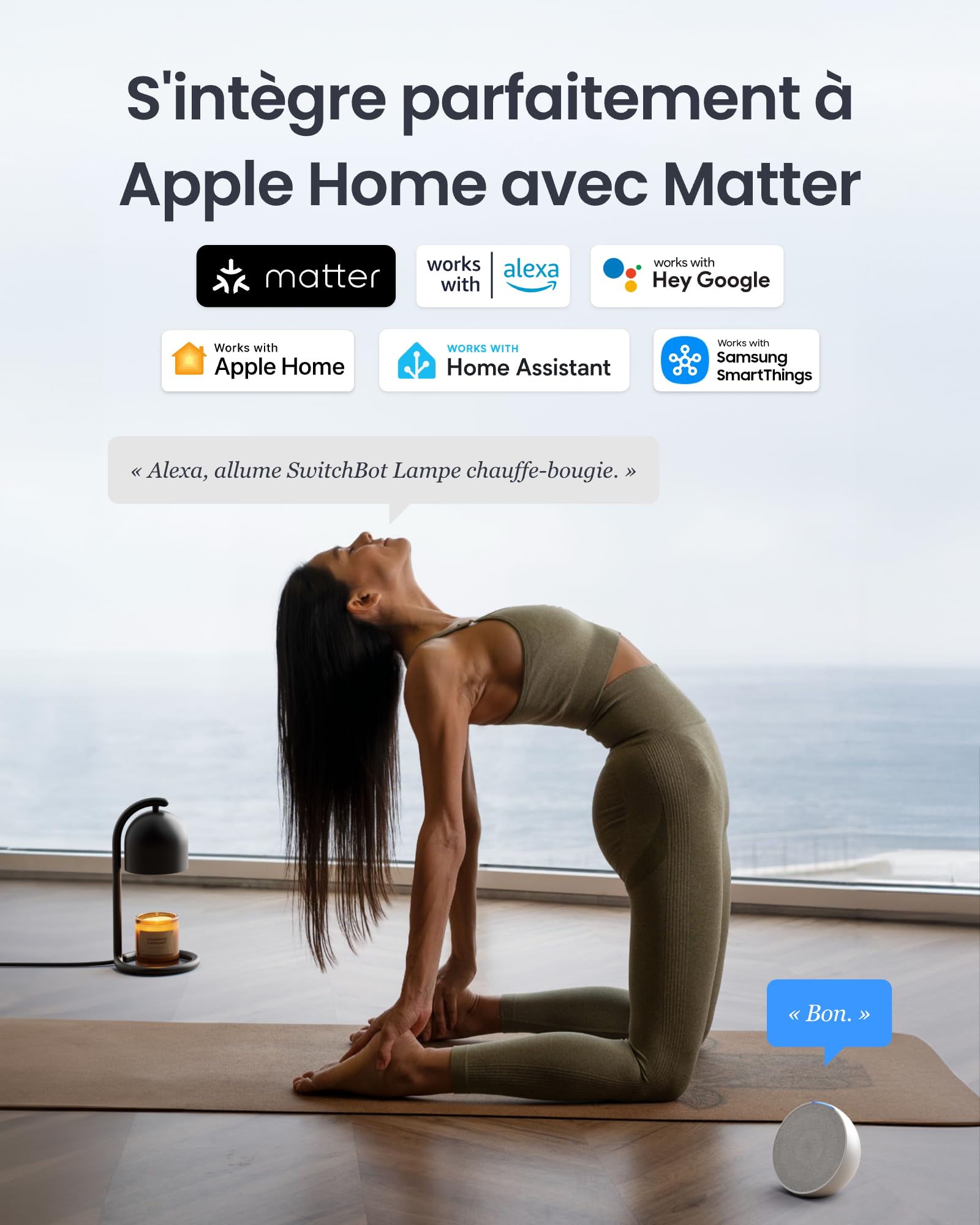SwitchBot Lampe Chauffe Bougie Intelligente avec Minuterie et Variateur, Candle Warmer Lamp Compatible Matter pour Apple Home & Alexa, Lampe Bougie électrique pour Parfumées Maison, Chambre, Noir