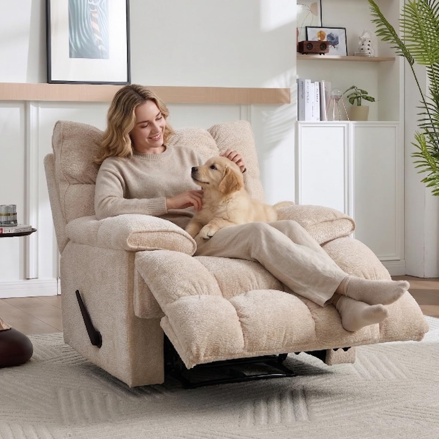 Atrtivoent Oversized Swivel Rocker Recliner,Recliner Chairs for Adults,Extra Wide Manual Recliners Clearance,Upholstered Nursery Reclining Glider