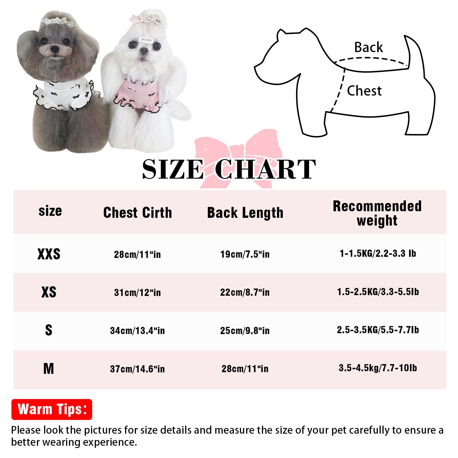 Yoolhamy Dog Clothes for Small Dogs Chihuahua Outfits Spring Summer tshirts Bow Stretchable Ruffle Breathable Dress for Shih Tzu Yorkshire Puppy Girl Pets Cats (Pink Dress - Image 3