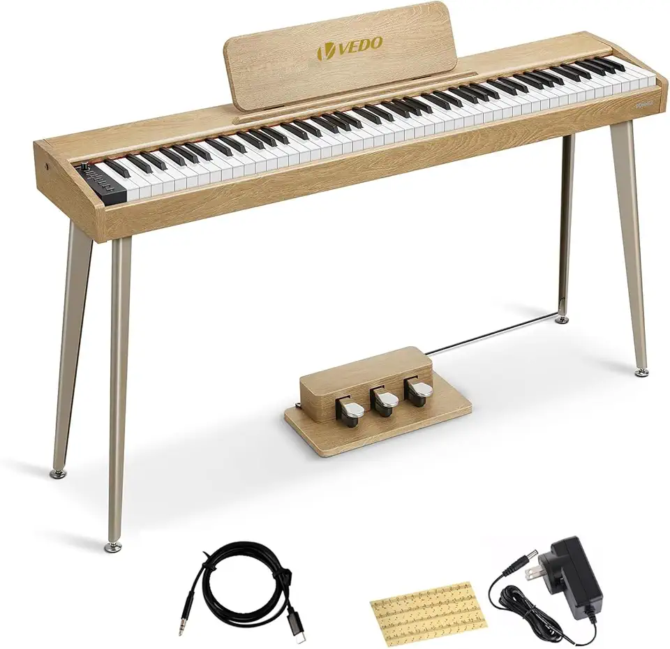 VEDO Teclado Musical, 88 Teclas Piano Digital, Piano Digital para Iniciantes, 800 Tons, 600 ritmos, 80 Canções de Demonstração, Profissional Pedal Triplo, MIDI-USB, IOS, Pad, Win, Android, Off white