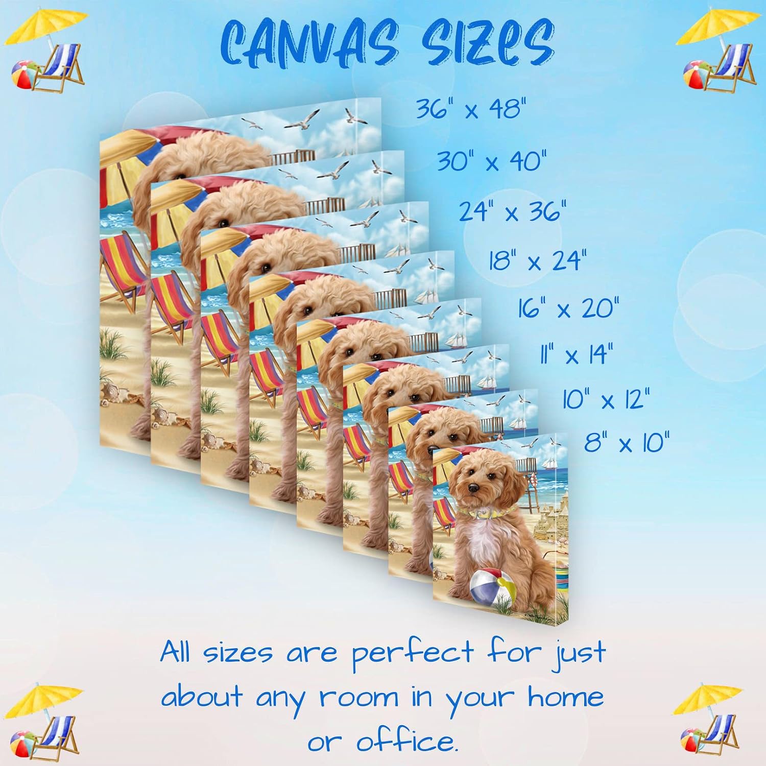 Doggie of the Day Pet Beach with Cockapoo Dogs Canvas Wall Art - Premium Quality Ready to Hang Room Decor - 1.5" Thick Canvas Wrap 16" x 24"