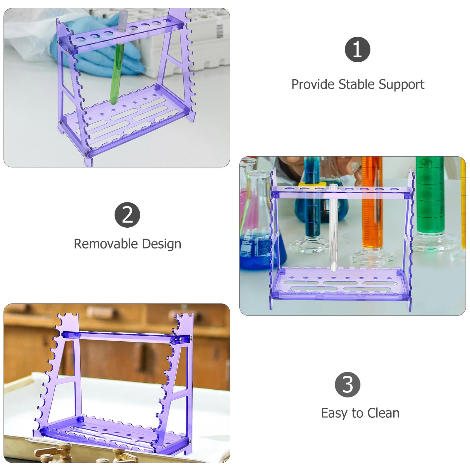 Support de Pipette en Ps Pourpre Détachable, Support T Incliné | Nettoyage Facile, Rack de Stockage pour Laboratoire, Accessoire pour Expérience, Usage Multi-pipettes