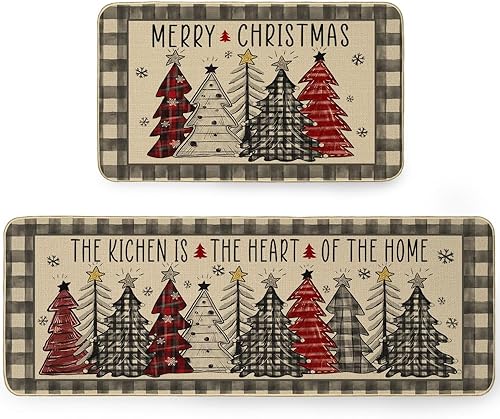 ARKENY AKM001 - Juego de 2 alfombras de cocina con texto en inglés Merry Christmas, color rojo, decoración de cocina estilo granja para felpudos de
