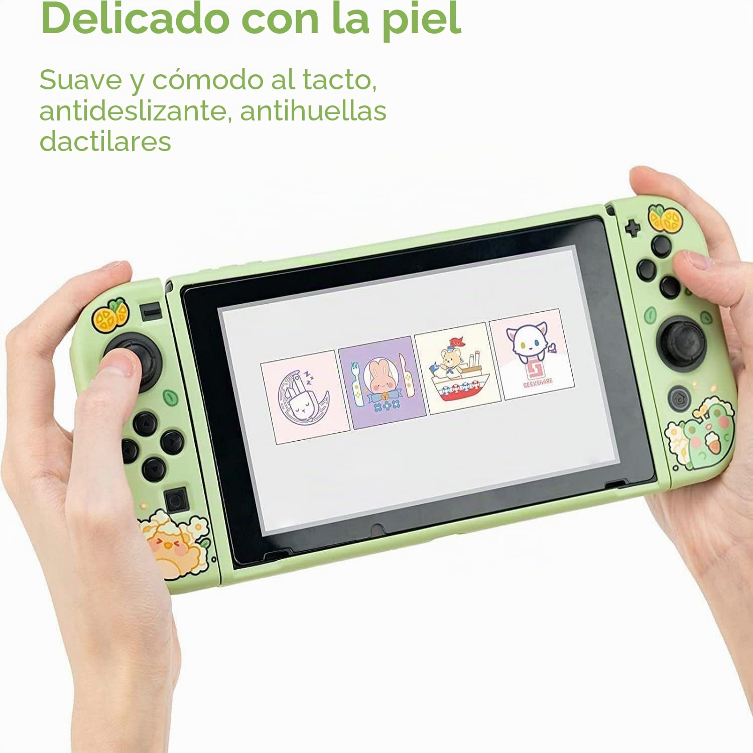 GeekShare Funda Protectora Compatible con Switch - Funda Delgada y Suave de TPU Compatible con Consola Switch y Joy con - Matcha Froggy
